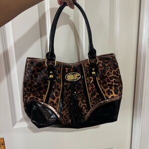 Apple Bottoms Leopard Print Shoulder Bag with Black and Gold Accents